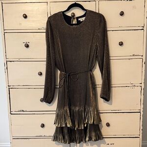 Boden Metallic Gold Long Sleeve Dress 14L
